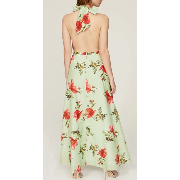 LK Bennett London Kristen Pistachio Poppy Cotton-Silk Backless Dress, Size 10 - Picture 2 of 9
